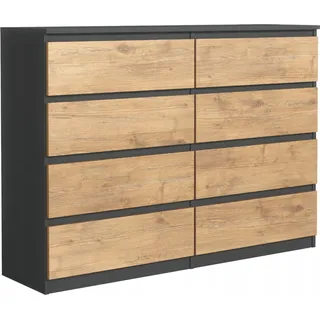 3xEliving Kommode DEMI, Sideboard mit 8 Schubladen Anthrazit & Lancelot Eiche,B: 120cm H:101cm T:39cm Verschiedene Großen, Schrank für Wohnzimmer, Schlafzimmer, Flur, Büro - Grau, Hellbraun