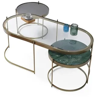 JV moebel Eleganter Couchtisch mit integriertem Beistelltisch-Design Oval