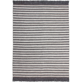Teppich CALO-DELUXE "Bature 400" Gr. 2, grau (natur, anthrazit), B:80cm H:10mm L:150cm, Viskose, Wolle, Teppiche, Teppich, Wolle und Viskose mit Fransen, Wohnzimmer