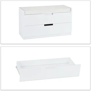 Relaxdays Sitzkommode 80 x 45 x 36 cm mit 2 Schubladen weiß