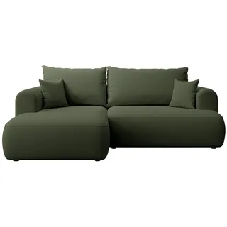 Selsey Ovo Mini - Eckschlafsofa linksseitig mit Stauraum, Easy-Clean-Samtbezug, olivgrün - Grün