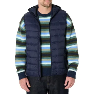 Amazon Essentials Herren Leichte, wasserabweisende Relaxed-Fit-Steppweste mit Kapuze, Marineblau, XL