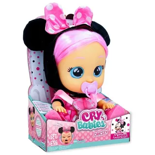 CRY BABIES Dressy Minnie | Interaktive Puppe, die echte Kullertränen weint, mit Haaren zum Stylen, Kleidern zum Wechseln & Accessoires zum Spielen – Spielzeug und Geschenk für Jungen