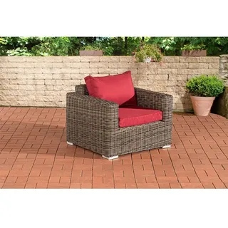CLP Polyrattan Sessel Bilbao / Madeira,grau-meliert Rubinrot - Grau