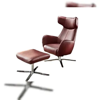 KAWOLA Drehsessel Randy Leder 79 x 117 x 96 cm Rot/Weiß mit Hocker