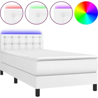 vidaXL Boxspringbett mit Matratze & LED Weiß 80x200 cm Kunstleder - Weiß
