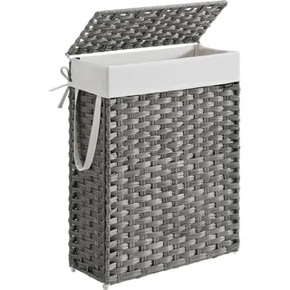 Songmics Wäschekorb schmal, Wäschesammler 55 L, Wäschebox aus synthetischem Rattan, mit Deckel und Griffen, geflochten, faltbar, herausnehmbarer Wäschesack, taubengrau LCB164G01