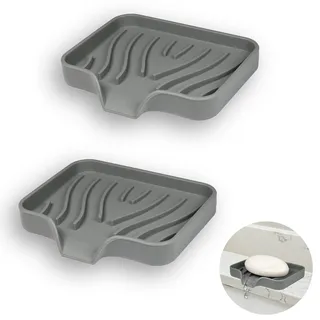 YoHyien 2 Stück Silikon Seifenschale mit Ablauf, Seifenschale Dusche, Seifenhalter Badewanne, Seifenablage Waschbecken, Seifenschalen für Badezimmer, Küche & Zähler (Grau)