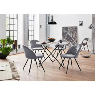 INOSIGN Essgruppe »Emmajonas« Set, 5 Stk. tlg. moderner runder Tisch in Marmoroptik, grau