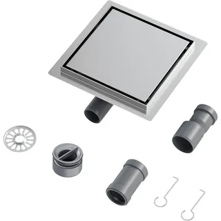 Neodrain Duschrinne Quadrat Edelstahl 304 mit Geruchsstop, 20 x 20 cm | Bodenablauf Dusche 2 in1 Duschablauf Befliesbar mit 360° Siphon, Haarsieb Ablaufrinne für Innen, Außen