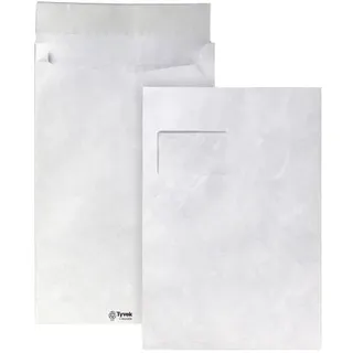 Tyvek Faltentasche mit Spitzboden C4 (324x229x20mm) haftklebend mit Fenster weiß 55g 100 Stück