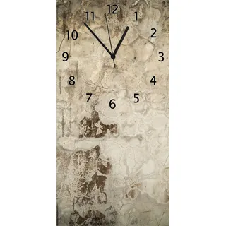 Wallario Design Wanduhr Alte schmutzige Wand aus Beton mit abblätternder Farbe aus Echtglas, Größe 30 x 60 cm - Schwarz