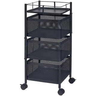 [en.casa] Rollwagen Sunndal mit 3 Ebenen 64,5x27x27cm Schwarz