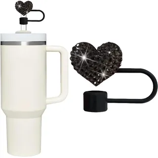 Bling Hearts Strohabdeckungskappe für Stanley Cup, Bling Diamond Strass, 10 mm Silikon-Aufsätze, Strohhalmaufsatz, kompatibel mit Stanley 30 und 1,2 l Trinkhalmen mit Griff, wiederverwendbare