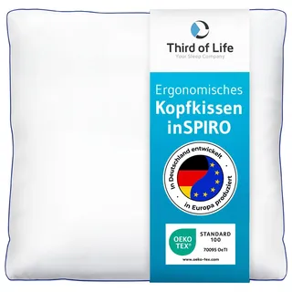 Kopfkissen 65x65 inSPIRO, Premium Kissen von Schlafexperten entwickelt, Ergonomisches Schlafkissen für Seitenschläfer, Rückenschläfer, Bauchschläfer, Ideales HWS Nackenstützkissen, Pillow made in EU