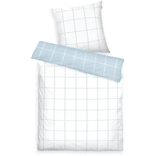 TOM TAILOR Renforcé-Bettwäsche, 65x100 cm + 160x210 cm, 100% Baumwolle/Renforcé, mit Wendemotiv und farbigem Markenreißverschluss, LARGE CHECK Weiß, Hellblau (Crisp White, Sky Blue)