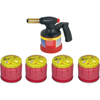 Rothenberger Industrial RoFlame Premium Lötlampe mit Piezo-Zündung 1.800 °C inkl. 4x C200 Kartusche 330 ml mit ILL System - 1500004104