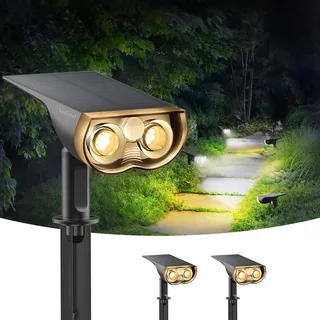 Linkind 1000Lm Solar Außenlampe mit Bewegungsmelder 3000K Warm& 6500K Weiß, 24-LEDs Außen Gartenleuchte mit Dauerlicht, IP67 Winterfest Solar Wegelampen 8M/120°, 2 Stück