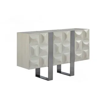 KAWOLA Sideboard MARGO 3 Türen Ulme furniert grau Fuß Edelstahl gebürstet