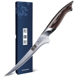 HOSHANHO Filetiermesser 18cm Küchenmesser, Profi Fischmesser und Ausbeinmesser, Fischfiletmesser Ultrascharfer mit Ergonomischem Pakkaholz-Griff