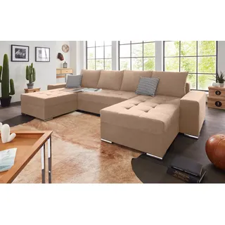 Collection AB Wohnlandschaft Polyester U-Form 3-Sitzer hellbraun