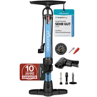 Fahrradpumpe alle Ventile * Test SEHR GUT - 10 Jahre GARANTIE * Leistungsstarke Luftpumpe Fahrrad– Fahrradpumpe Französisches Ventil - Standpumpe mit Manometer - Pumpe Standluftpumpe