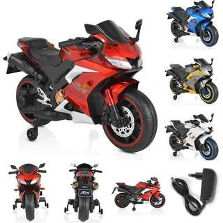 Moni Kinder Elektromotorrad Motocross MP3-Funktion Bluetooth Stützräder Lichter rot - Rot