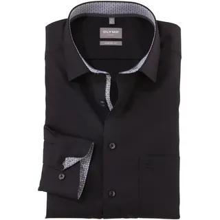 Businesshemd OLYMP "Luxor comfort fit", Herren, Gr. 49, N-Gr, schwarz, Web, Obermaterial: 100% Baumwolle, comfort fit, Hemden Businesshemd