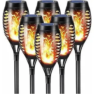 6er Set Solar Fackeln Außen mit Realistischem Flammeneffekt, IP65 Wasserdichte Solarlampen für Garten, Rasen, Pfad & Halloween Deko – LED Gartenleuchten für Hinterhof, Terrasse, Wegbeleuchtung