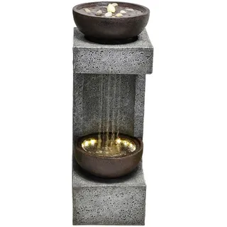 Gardenson Gartenbrunnen , Grau, Schwarz , Kunststoff, Glas , 30x86x29.5 cm , wetterfest, UV-beständig, LED-Beleuchtung , Dekoration, Gartendeko