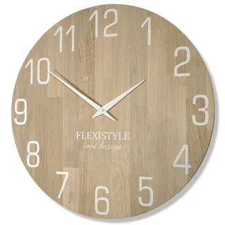 Flexistyle Wanduhr Natur 50 cm z228-d-2-50cm weiß