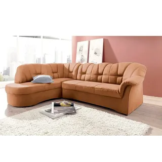 DOMO. collection DOMO collection Ecksofa »Papenburg, zeitlose Rückensteppung, elegante Armlehne, L-Form« mit Ottomane, wahlweise mit Bettfunktion, orange
