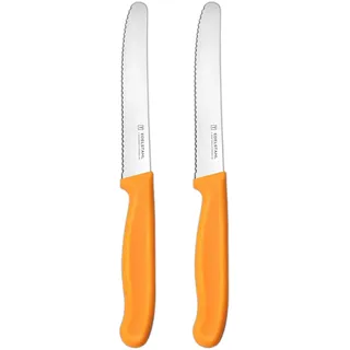 targzier Tomatenmesser Set 2 Stück,Frühstücksmesser mit Wellenschliff,Messerset Scharf,Brotmesser Klein,Orange Messer Küche Set,Rostfreier Stahl Vespermesser,Kunststoffgriff Tafelmesser