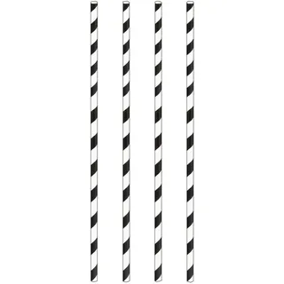 Trinkhalme aus Papier dick, schwarz gestreift O8mm 25cm, 150 Stk.