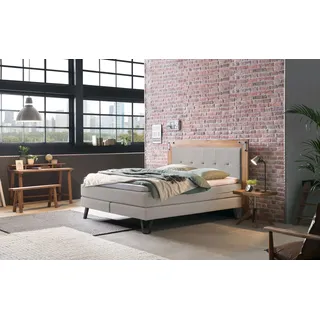 HASENA Boxspringbett Oakland, Boxspringbett, Industrial Look, Kopfteil aus Wildeiche, Used-Look, grau