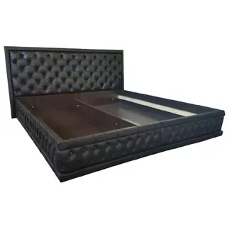 JV Möbel Chesterfield Big XXL Designer Bett Betten Polster Ehebett Lederbett Doppelbett - Schwarz