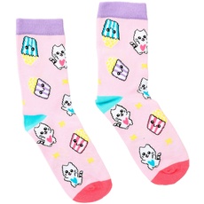 Depesche 12445 TOPModel Cutie Star - Socken in knalligen Farben mit niedlichen Katzen und Popcorntüten, Größe 31-35