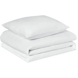 Amazon Basics Bettwäsche-Set aus Bio-Baumwolle, 2-teilig, Einzelbett, Bettbezug 135 x 200 cm & Kissenbezug 80 x 80 cm, Weiß