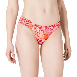 Amazon Essentials Damen-Bikini-Badeanzughose mit seitlicher Lasche, Leuchtend rot, buntes Blumenmuster, Größe XL