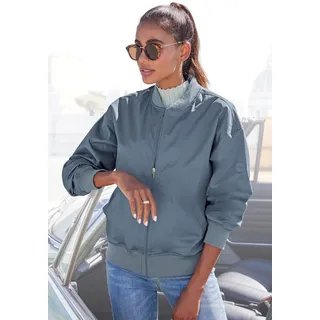Blouson FRENCH CONNECTION, Damen, Gr. S (36/38), blau, Web, Obermaterial: 100% Polyester. Futter: 85% Polyester, 15% Baumwolle. Ärmelfutter: 100% Polyester, unifarben, lässig geschnitten hüftlang, Rippbündchen, Jacken Blouson, mit College-Kragen, Topseller