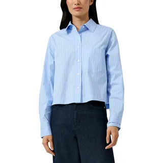 Hemdbluse S.OLIVER BLACK LABEL, Damen, Gr. 48, blau, Web, Obermaterial: 69% Baumwolle, 26% Polyamid, 5% Elasthan, unifarben, regular fit normal, Manschette, Blusen Hemdbluse, mit Brusttasche