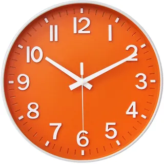 HZDHCLH 30cm Lautlos Wanduhr ohne Ticken Schleichende Sekunde mit Arabisch Ziffer für Büro, Klassenzimmer, Zuhause, Wohnzimmer, Schlafzimmer(Orange,30CM)