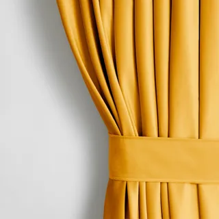 AmeliaHome Set Vorhang H 270 x B 140 cm mit Raffhalter 54 x 10 cm Velvet Optik Senfgelb 1 St. Kräuselband Wellenband Samt Halbverdunkelungsvorhang Fensterdekoration Dekoschal Dekorvorhang