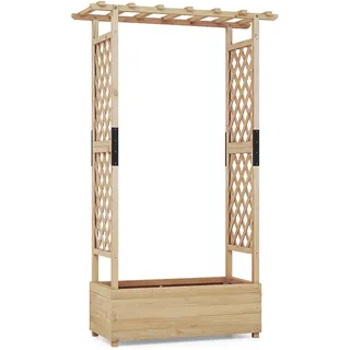 FANTASK Hochbeet mit Rankgitter & hängendem Dach, 110x44x182cm, Blumenkasten Holz für Kletterpflanzen & hängende Körbe, Pflanzkasten mit Rankhilfe, Pflanzkübel für Hof Garten Terrasse (Natur)