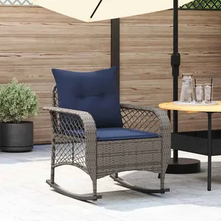 Garten-Schaukelstuhl mit Kissen Grau Poly Rattan, Gartenstühle Design Möbel - Grau