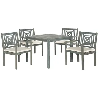 SAFAVIEH Wooden Outdoor Dining Set - Set of 5, Patio Table and Chairs, in Ash Grey and Beige