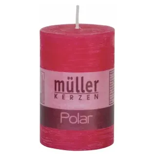 Müller Kerzen Polar Stumpenkerzen 90/58 mm, Raureif-Effekt, Kleiner Kerzen Stumpen für ein besonders gemütliches Ambiente, 1 Packung = 6 Stück, fraise
