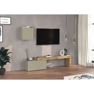 TV-Wand OTTO HOME "Chronos TV-Set, Wohnwand – Elemente frei platzierbar, Made in Italy", taube, eiche wotan, B:220cm H:190cm T:40cm, Kastenmöbel-Sets, TV-Wand, Lowboard Breite 220 cm, Hängeschrank Breite 50 cm, Made in Italy