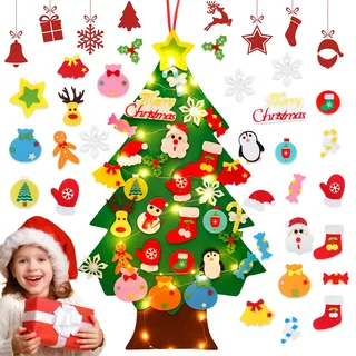 3Ft Filz Weihnachtsbaum Kinder,Weihnachtsbaum Mit Beleuchtung Mit 32 Abnehmbaren Hängenden Ornamenten,DIY Christmas Tree Decorations Für Wand Home Tür Weihnachten Deko Kinder Weihnachten Geschenk