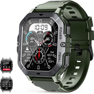 MIGOUFIT Smartwatch Herren,Bluetooth Anruf,Sprachassistent, 2,02" Touchscreen,100+ Sportmodi, Sportuhr,Herzfrequenz,Schlafüberwachung,1ATM Wasserdicht - Grün